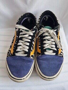 Zebra Print Low-Top Sneakers with Purple Toe and Yellow Stripe